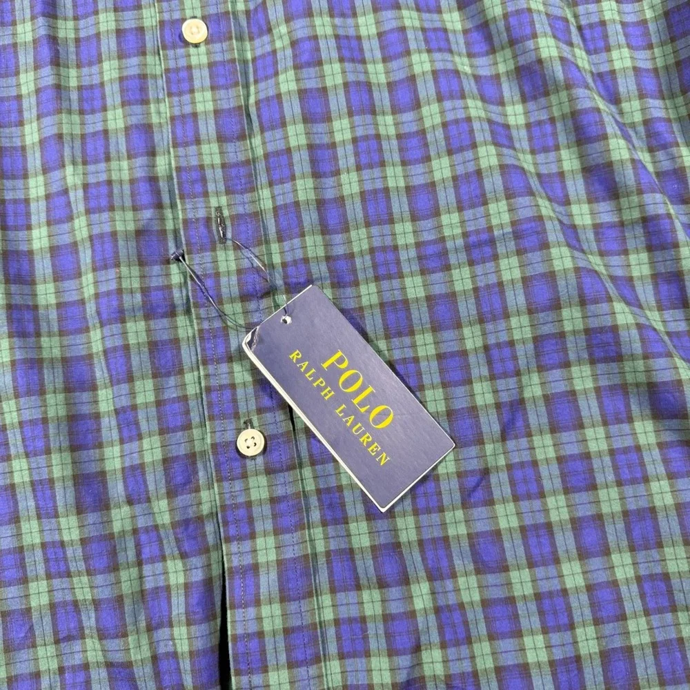 NWT Polo Ralph‎ Lauren Crest Crown Poplin Plaid Button Shirt Classic Fit Green